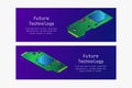 Semiconductor chip banners in isometric view Royalty Free Stock Photo