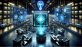 Semiconductor chips and circuit boards for AI computer, Artificial intelligence and innovative advanced technology, hologram of