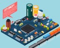 Semiconductor Electronic Components Isometric City Concept