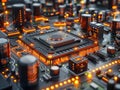 Semiconductor Industry conception Hightech computer board with chip Circuit Board CPU Processor Microchip Starting