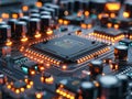 Semiconductor Industry conception Hightech computer board with chip Circuit Board CPU Processor Microchip Starting