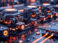Semiconductor Industry conception Hightech computer board with chip Circuit Board CPU Processor Microchip Starting