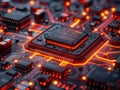 Semiconductor Industry conception Hightech computer board with chip Circuit Board CPU Processor Microchip Starting