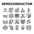 Semiconductor Manufacturing Plant Icons Set Vector