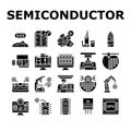 Semiconductor Manufacturing Plant Icons Set Vector