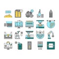 Semiconductor Manufacturing Plant Icons Set Vector .