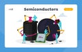 Semiconductor Manufacturing Process Landing Page Template. Facility Team of Scientist Characters Set up Micro Processor