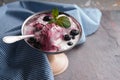 Semifreddo in the retro dessert bowl on the stone table horizontal