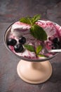 Semifreddo in the retro dessert bowl on the stone table vertical