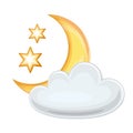 Semimonthly and stars behind cloud in night sky Royalty Free Stock Photo