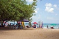 Seminyak, Bali Sep 20 Wide sand beach with tourists, near Kuta Indonesia Royalty Free Stock Photo