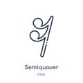 Semiquaver icon from music and media outline collection. Thin line semiquaver icon isolated on white background Royalty Free Stock Photo