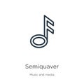Semiquaver icon. Thin linear semiquaver outline icon isolated on white background from music and media collection. Line vector