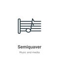 Semiquaver outline vector icon. Thin line black semiquaver icon, flat vector simple element illustration from editable music and