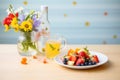 semisweet moscato with summer fruit arrangement Royalty Free Stock Photo