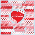 Valentine`s Day Washi Tape Strips in Pink, Red and White Hearts and XO Patterns Royalty Free Stock Photo