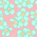 Semless pattern branch blue chamomile graphic watercolour style retro background. Hand-draw branch camomile flowers. design