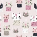 Semless pattern with cute cats. Scandinaviann style childish texture for fabric, textile, apparel, nursery decoration. Vector Royalty Free Stock Photo