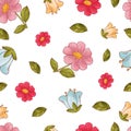 Semless pattern with cute flowers and hunny isolate on a white background