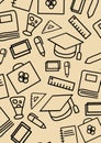 Semless pattern with a sketch of school, Office accessories Royalty Free Stock Photo