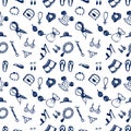 Semless vector pattern with clothes and accessory. Hand sketch drawing.