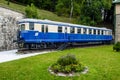 SEMMERING, AUSTRIA, OCTOBER 3, 2015: View of a blue locomotive in front of the main train station in semmering which is