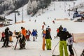 Semmering, Austria in winter. People skiing on snow covered slope in austrian Alps. Mountains ski resort - nature background