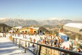 Semmering, Austria in winter. People skiing on snow covered slope in austrian Alps. Mountains ski resort - nature background Royalty Free Stock Photo