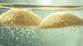 Semolina grains are distinctly separated while suspended underwater creating captivating visual levitation bright