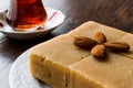 Semolina Halva with Almonds cut in square.