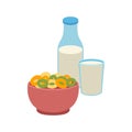 Semolina porridge cornflakes and milk vector illustration.