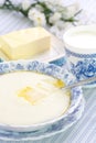 Semolina porridge with fresh butter and milk Royalty Free Stock Photo