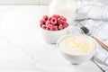 Semolina porridge with raspberry Royalty Free Stock Photo