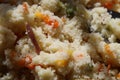 Semolina or sheera or sooji breakfast for Indian cuisine, close and selective focus display.