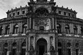 Semperoper Dresden in Saxony Germany historical opera in black and white in German is in the window