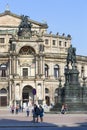 Semperoper, famous opera house and Equestrian statue of King Jan Wettin located on Theatre Square, Dresden, Germany Royalty Free Stock Photo