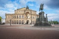 Semperoper Opera House and King Johann of Saxony Statue at Theaterplatz - Dresden, Germany Royalty Free Stock Photo