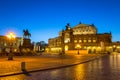 Semperoper Opera and  King John of Saxony monument at dusk, Dresden. Germany Royalty Free Stock Photo