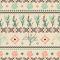 Sempervivum, Haworthia, Opuntia, Hatiora. Seamless pattern with cacti, succulents and geometric shapes in the form of a rhombus.