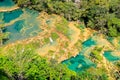Semuc champey natural pools and forest scene from the heights of viewpoint Royalty Free Stock Photo