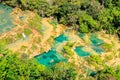 Semuc champey natural pools and forest scene from the heights of viewpoint Royalty Free Stock Photo