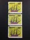 25 sen singapore 1980 used ship stamp vintage