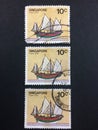 10 sen singapore 1980 used ship stamp vintage