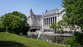 The Senate of Canada Building and the Fairmont Chateau Laurier Hotel alongside the Rideau Canal in Ottawa, Ontario, Canada
