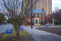 Senate election signs on sidewalk Jon Ossoff