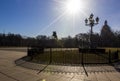 Senate square, Bronze horseman monument and St. Isaac cathedral, bright sun and beautiful shadowsSaint Petersburg, Russia. Royalty Free Stock Photo