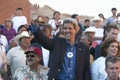 Senator John Kerry waving in audience of 83rd Intertribal Indian Ceremony, Gallup, NM