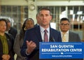 Senator Mike McGuire speaking at a press conf at San Quentin State Prison