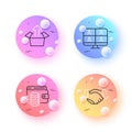Send box, Handshake and Wallet money minimal line icons. For web application, printing. Vector Royalty Free Stock Photo