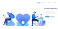 Send chat big love messages from long distance relationship couple communication with a desktop laptop. flat illustration concept